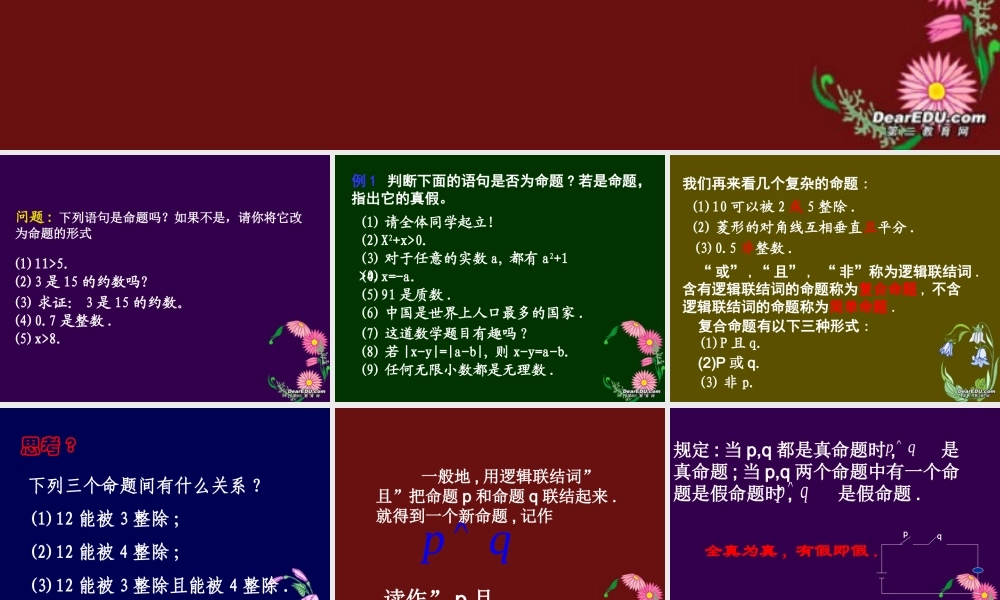 高二数学简单的逻辑联接词一 苏教版 课件