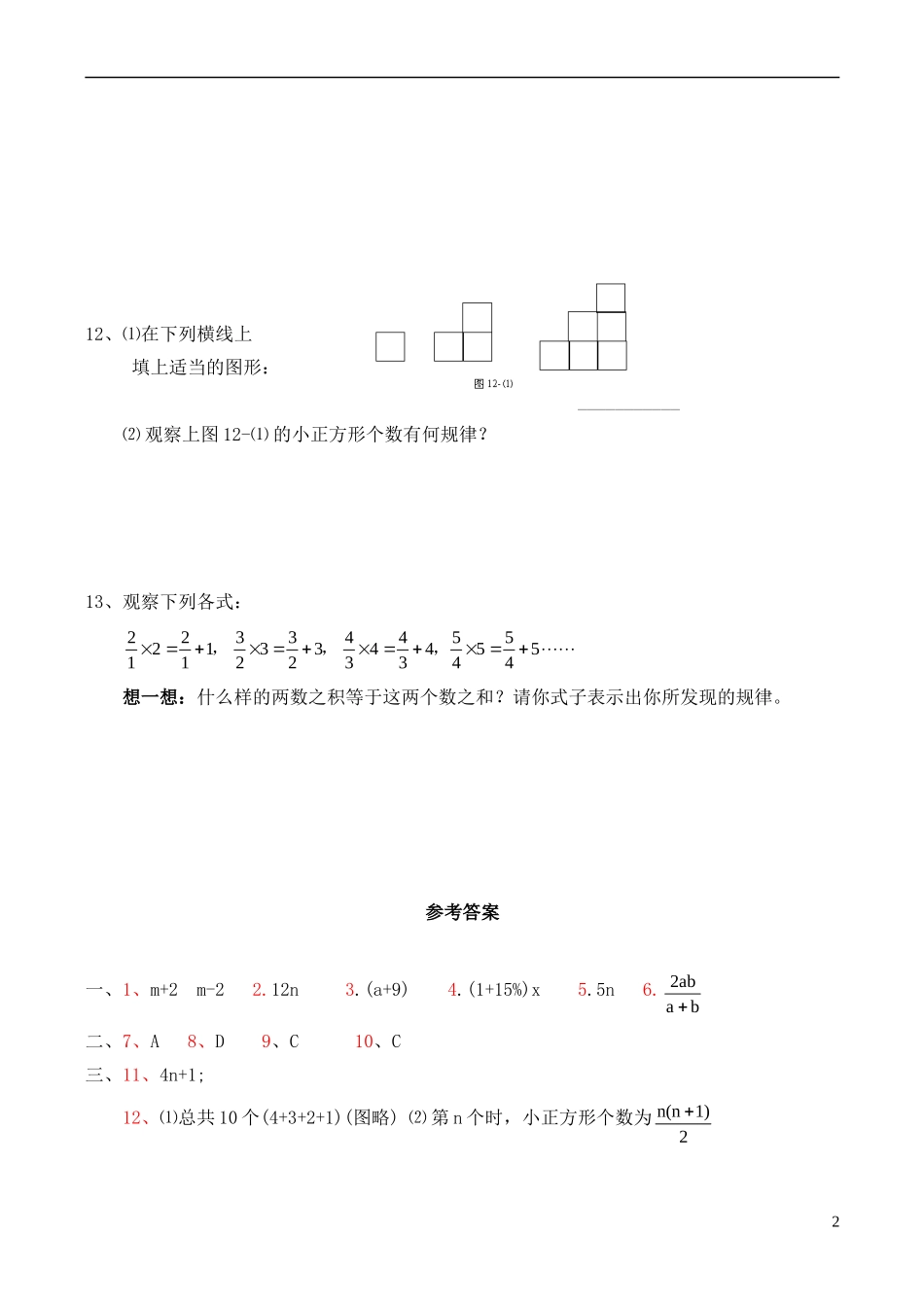 课后作业.1-字母能表示什么同步测试-(新版)北师大版_第2页