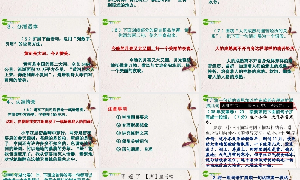 高考语文二轮复习 扩展语句课件2 课件