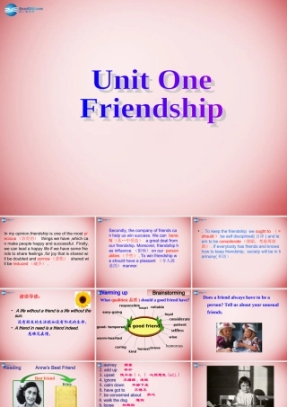 高中英语 Unit1 friendship reading课件 新人教版必修1 课件