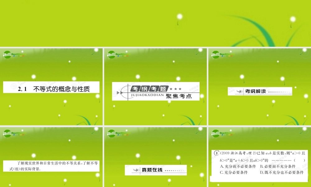 高考数学总复习优化设计 2.1不等式的概念与性质课件 新人教版选修4 课件