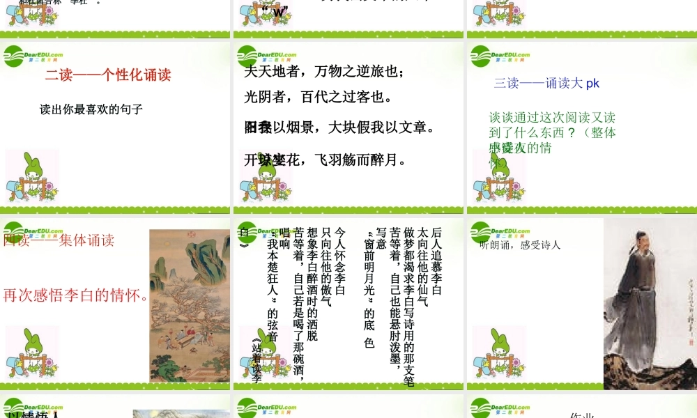 高中语文 416(春夜宴诸从弟桃李园序)课件 粤教版选修(唐宋散文选读) 课件