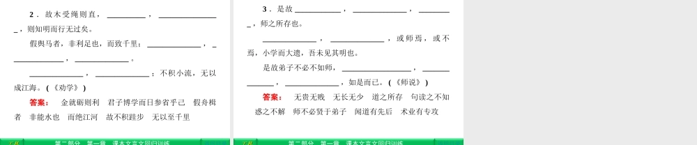 高三语文二轮复习 第2部分 第1章课本文言文回归训练 回归2课件(安徽专版) 课件
