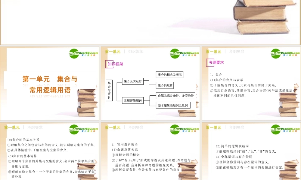 高三数学高考(文)第一轮复习精品课件：第1单元 集合与常用逻辑用语新人教A版 课件
