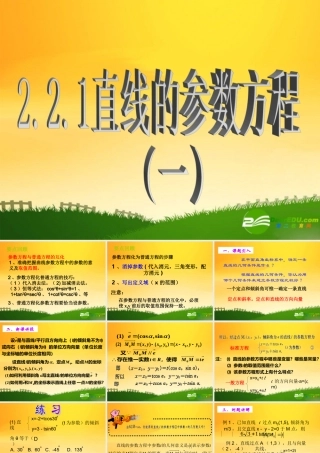 高中数学：221直线的参数方程一课件人教版选修4 课件