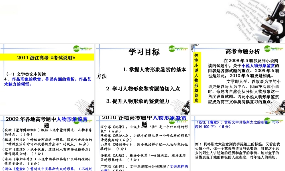 高考语文 小说人物形象鉴赏复习课件 新人教版 课件