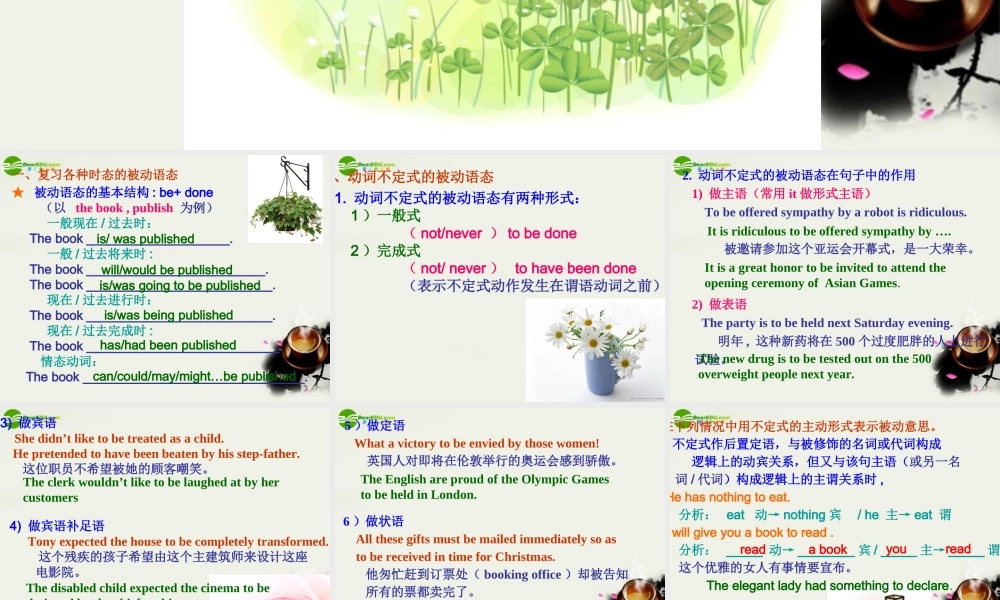 高中英语 动词不定式的被动语态课件 新人教版选修7 课件