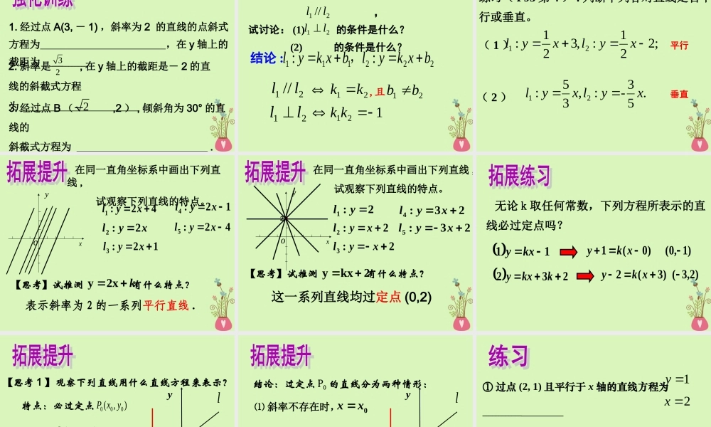 高中数学 第二章 点、直线、平面之间的位置关系 221 数学必修二 直线的方程——点斜式课件 新人教A版必修2 课件