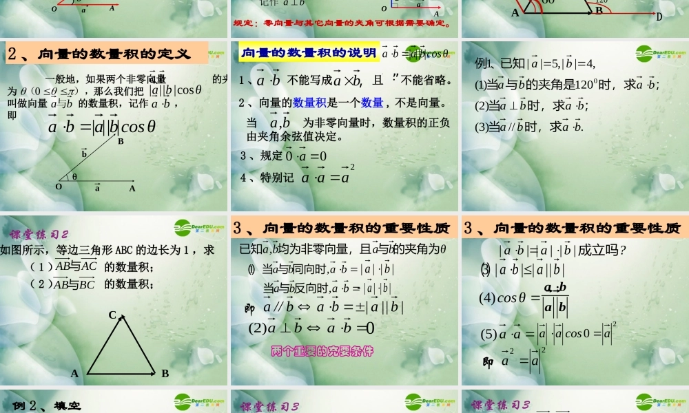 高二数学上册 8.2向量的数量积课件 沪教版 课件