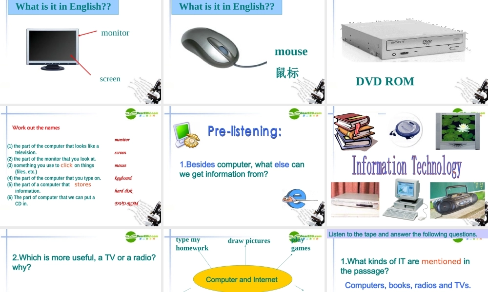 高中英语 36(unit3 computer-Period 1 Warming up & listening)课件 新人教版必修2 课件
