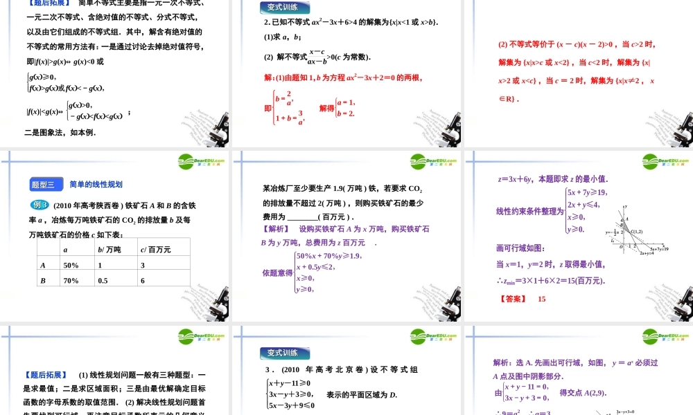 高考数学二轮复习 专题4第1讲不等式课件 新人教版 课件