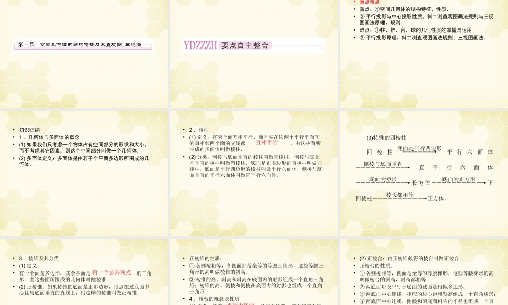 高三数学一轮复习 空间几何体课件 新人教B版 课件