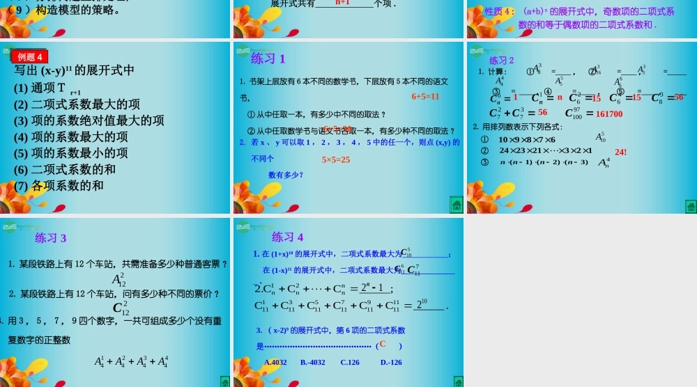 高三数学 排列、组合、二项式定理复习课件 新人教A版  课件