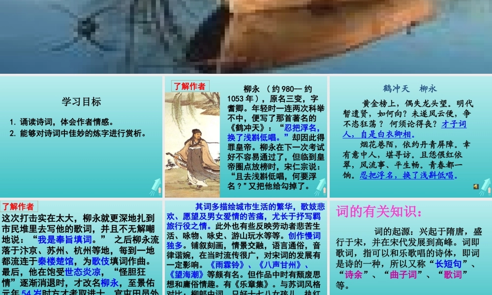 高中语文第八专题八声甘州课件苏教版选修唐诗宋词蚜 课件