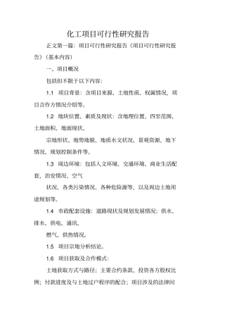化工项目可行性研究报告