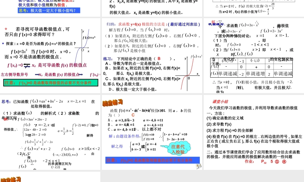 高中数学132函数极值与导数 课件(新人教A版选修2-2) 课件