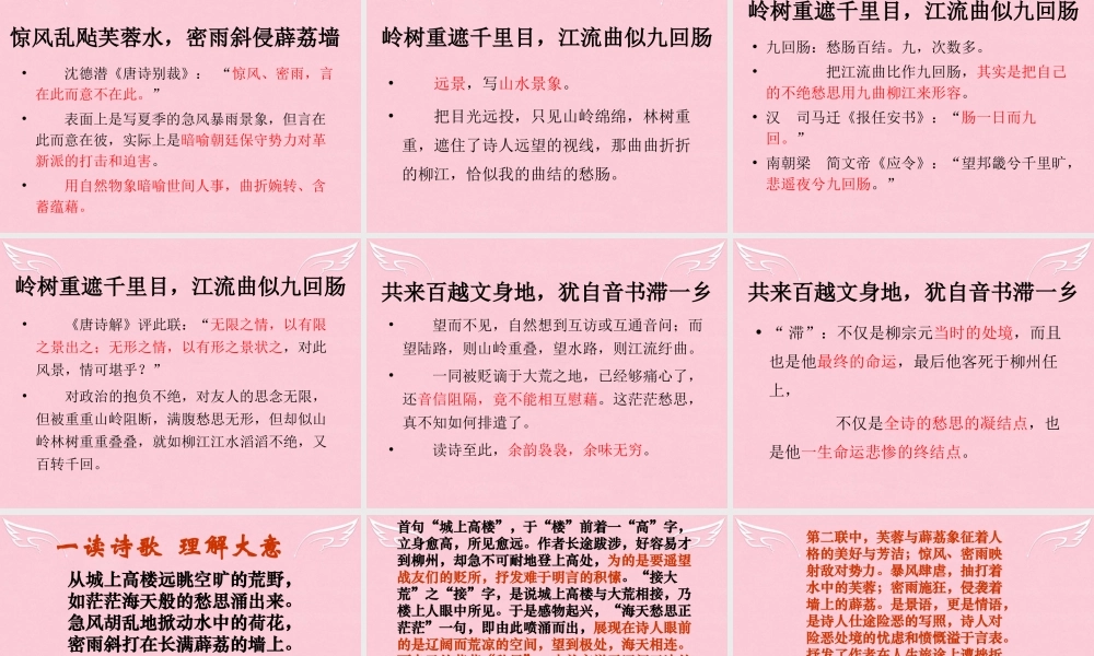 高中语文登柳州城楼寄漳外连四州刺史课件苏教版选修唐诗宋词蚜蚜 课件