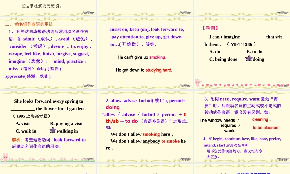 浙江省高一英语语法汇总动名词课件 人教版 必修3-4 课件