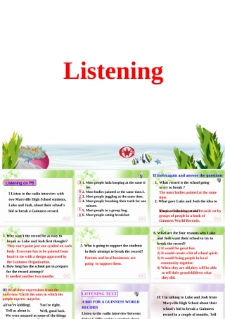 高中英语 Unit1Breaking records-Listening课件 新人教选修9 课件