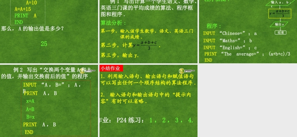 高中数学 121输入语句、输出语句和赋值语句课件 新人教A版必修3 课件