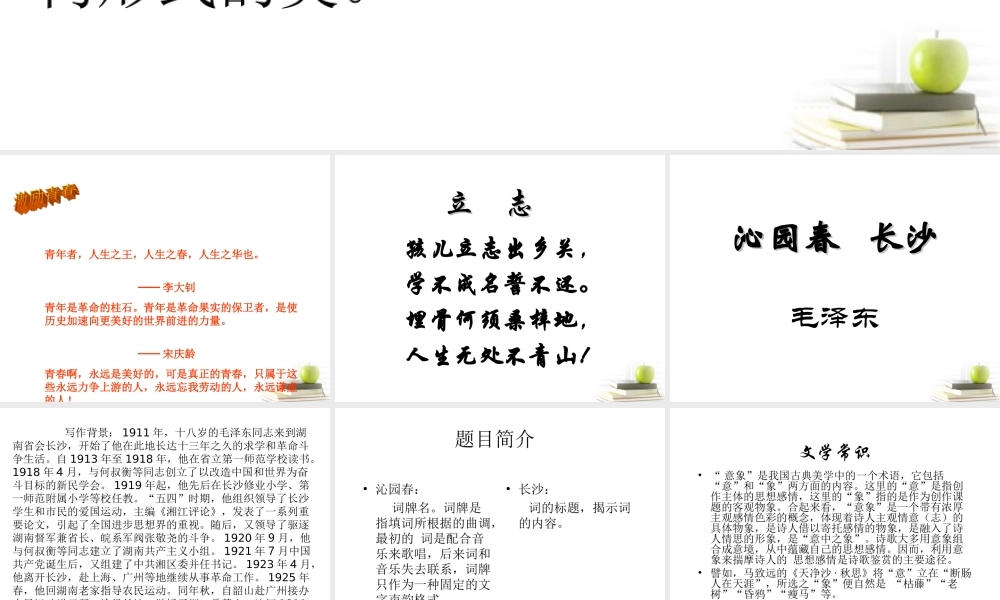 高中语文 111(沁园春·长沙)11同步课件 苏教版必修1 课件