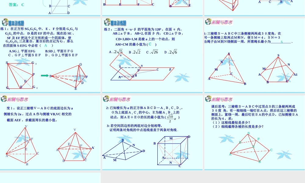 高考数学复习：立体图形的 折展 问题 课件