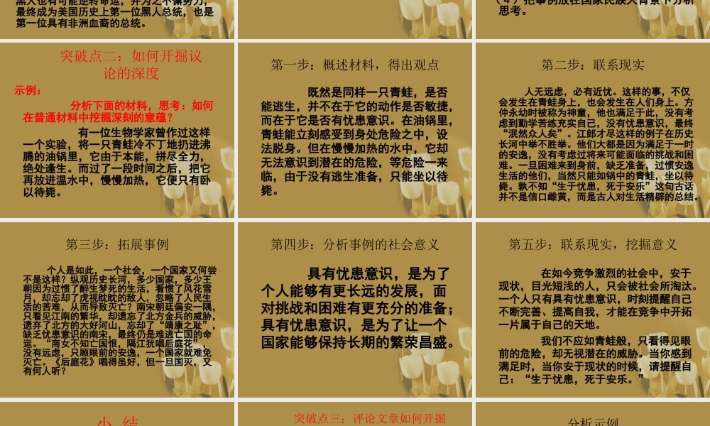 高考语文 议论文课时写作专题12 解说性议论文如何提炼观点，如何开掘深刻的思想复习课件