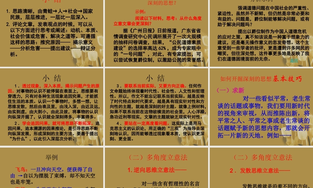 高考语文 议论文课时写作专题12 解说性议论文如何提炼观点，如何开掘深刻的思想复习课件