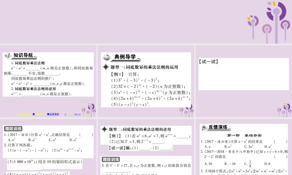 秋八年级数学上册 14(整式的乘法与因式分解)14.1 整式的乘法 14.1.1 同底数幂的乘法习题课件 (新版)新人教版 课件