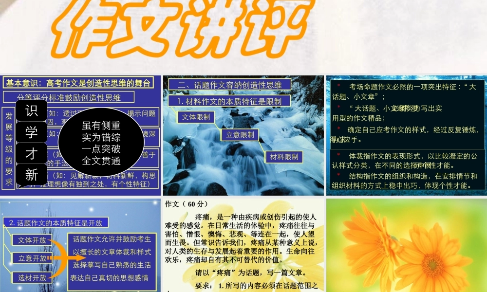 高三语文以 疼痛 为题评讲作文如何扣题课件