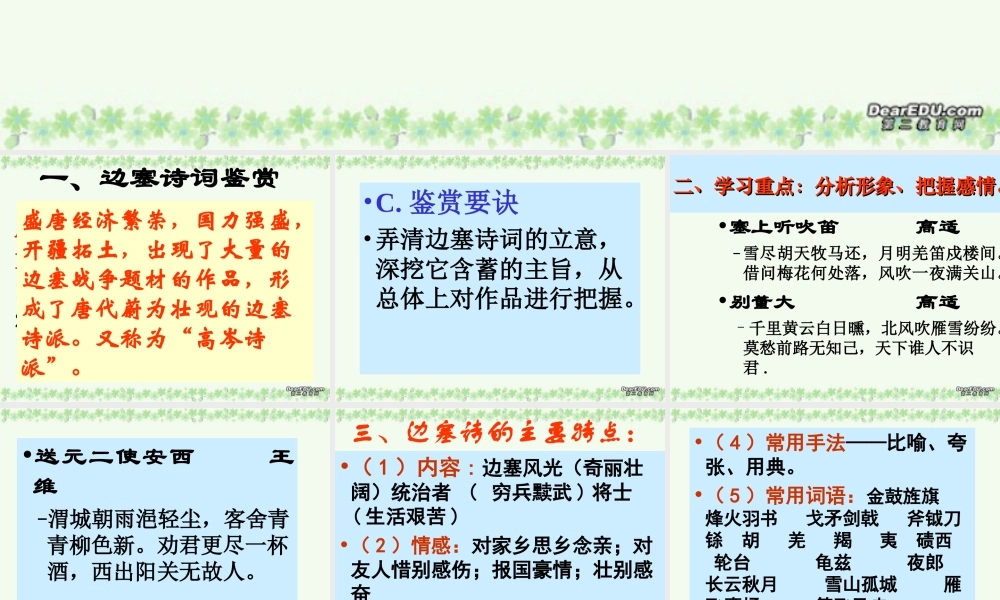 高考复习之边塞诗鉴赏 新课标 人教版 试题
