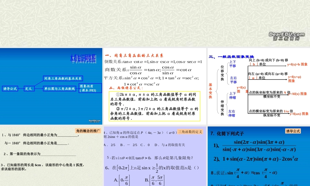 高一数学复习 三角函数 苏教版 课件
