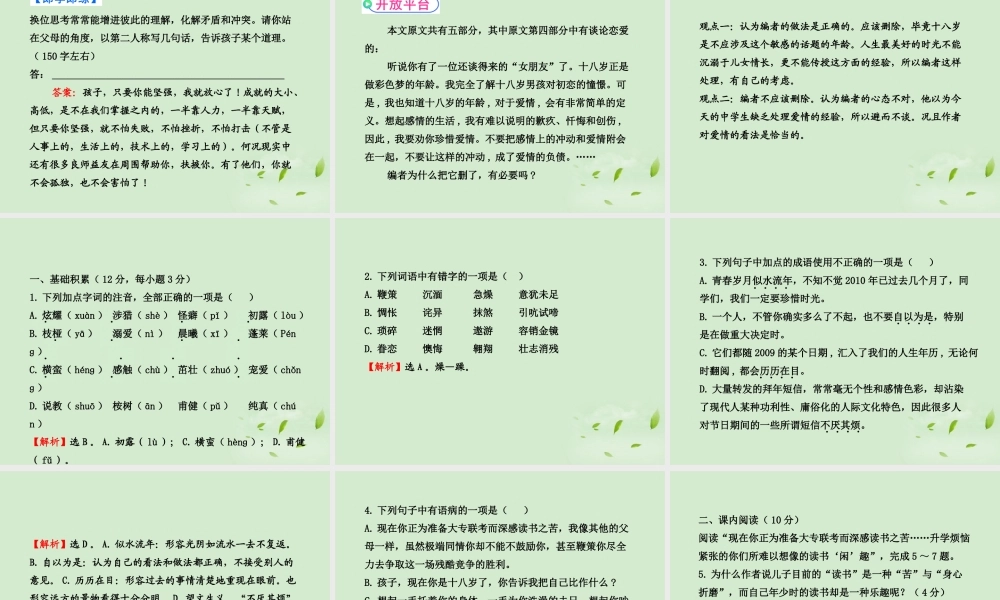 高中语文 121(十八岁和其他)2暑期备课课件 苏教版必修1 课件