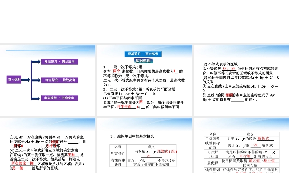 高考数学总复习 第6章第4课时二元一次不等式(组)与简单的线性规划问题精品课件 文 新人教B版 课件