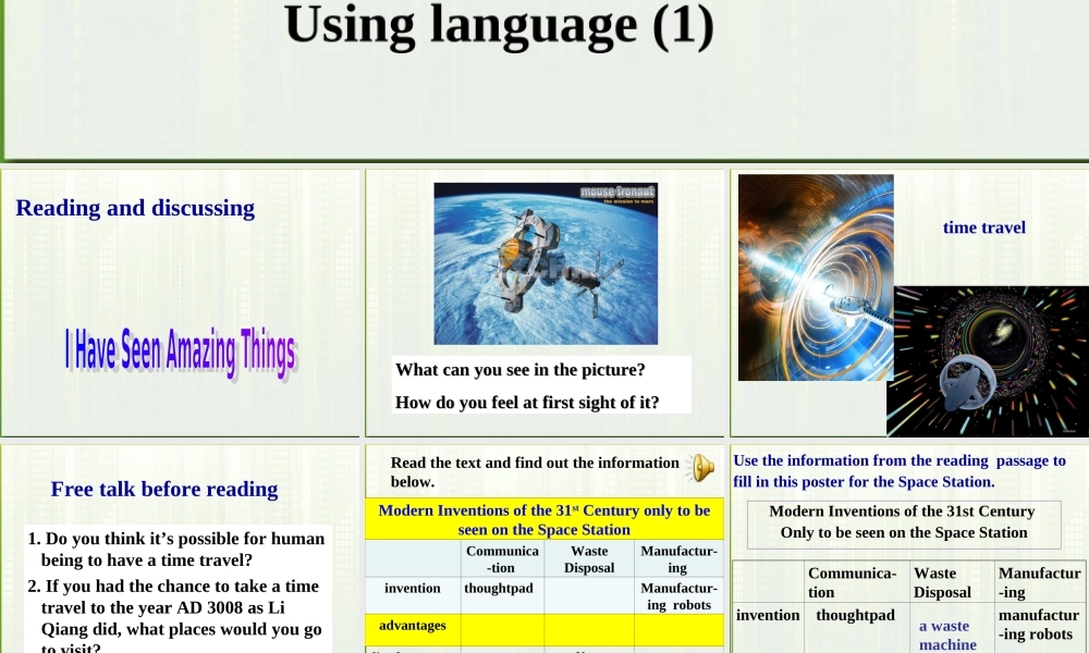 高中英语 Unit3(Life in the future)Using language课件 新人教版必修5 课件