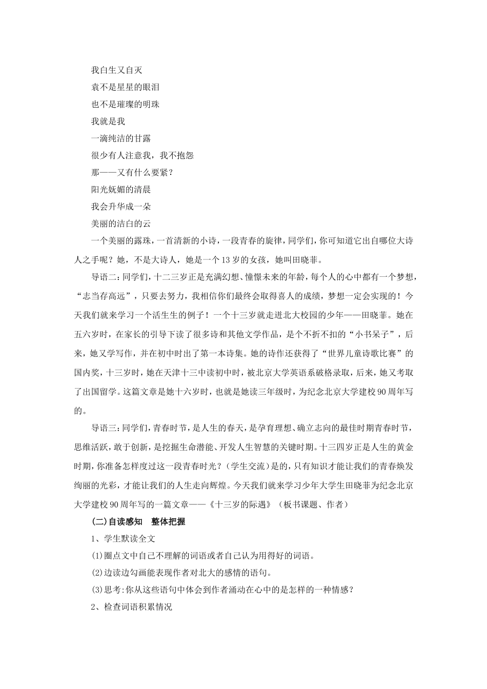 《十三岁的际遇》教学设计2_第2页