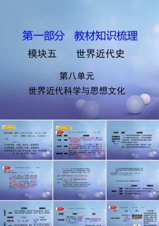 湖南省中考历史 教材知识梳理 模块五 世界近代史 第八单元 世界近代科学与思想文化课件 岳麓版 课件