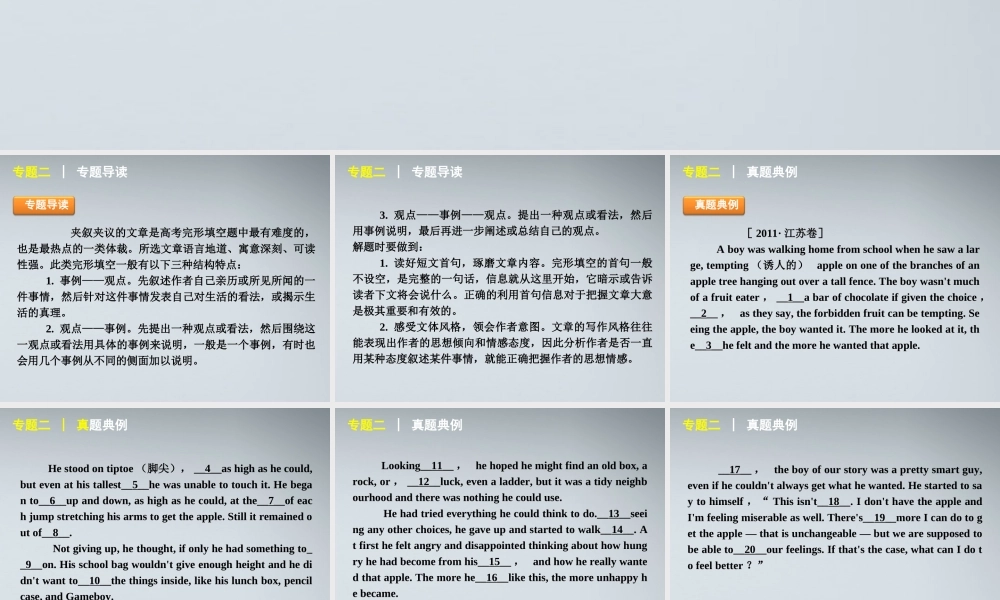 高考英语二轮复习 第2模块 完形填空 专题2 夹叙夹议型完形填空精品课件 大纲人教版 课件