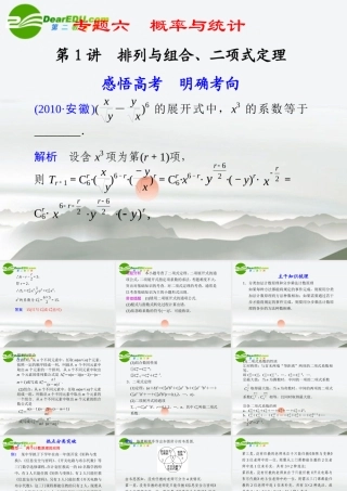 高考数学二轮复习 专题六第1讲排列与组合、二项式定理课件 文 大纲人教版 课件