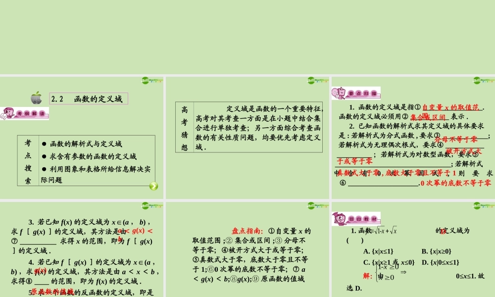 高三数学第一轮总复习 2.2 函数的定义域课件