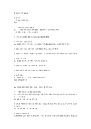 餐饮店长工作计划