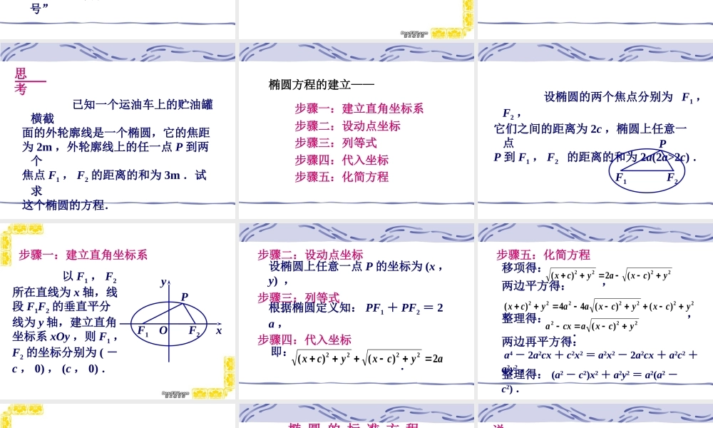 椭圆的标准方程江苏省青年教师评优课件5 苏教版 课件