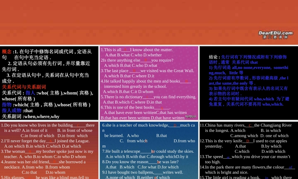 高考英语语法系列复习 定语从句六 新课标 人教版 试题