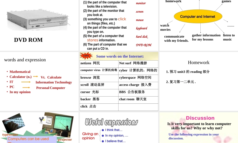 高中英语Unit3computers课件新人教版必修2 课件