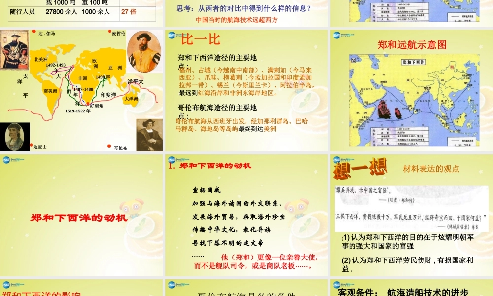 秋八年级历史与社会上册 第五单元 综合探究五 郑和下西洋与哥伦布航海比较课件 人教版 课件
