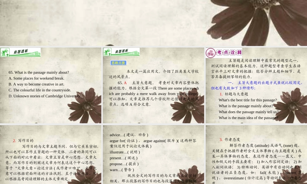 高考英语二轮总复习 第主旨大意题课件 新课标(湖南专用) 课件