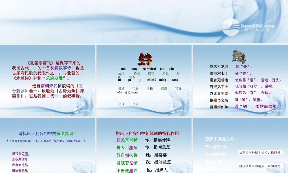 高二语文(孔雀东南飞)课件  课件