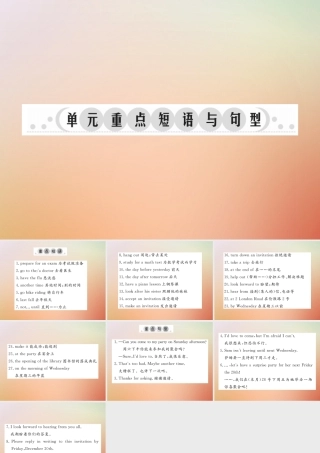 秋八年级英语上册 Unit 9 Can you come to my party单元重点短语与句型习题课件 (新版)人教新目标版 课件