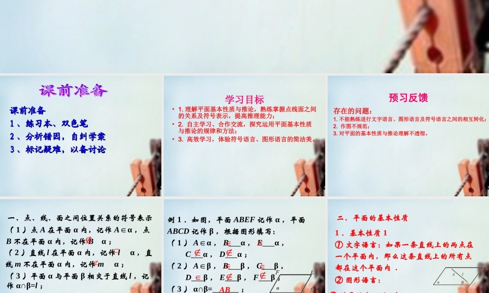 高一数学 平面的基本性质与推论课件