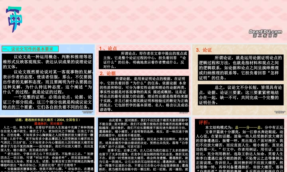 议论文写作指导 议论文的结构和论证方法 人教版 素材